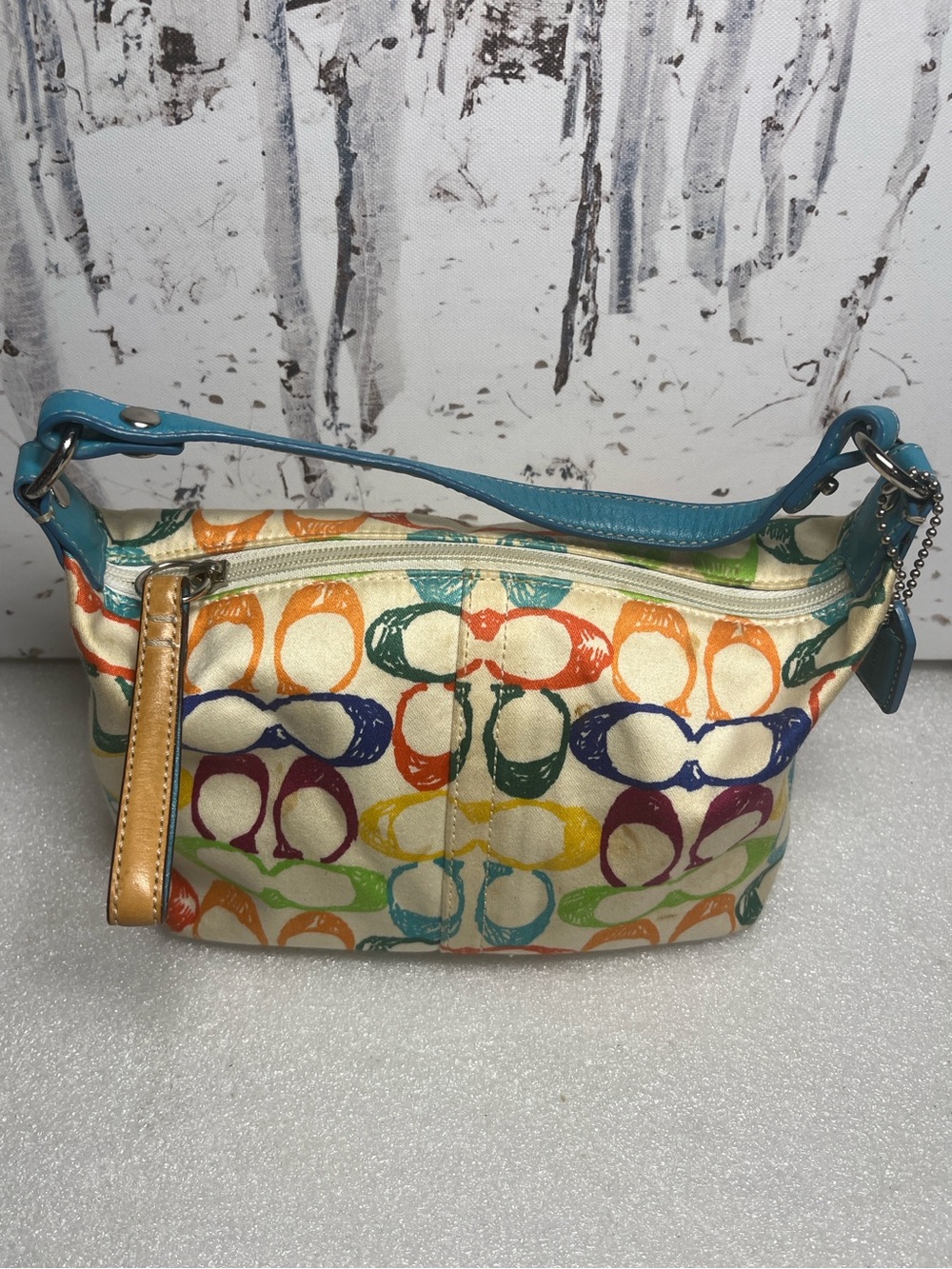 Coach Y2K Vintage Multicoloured Canvas Purse Leather Trim